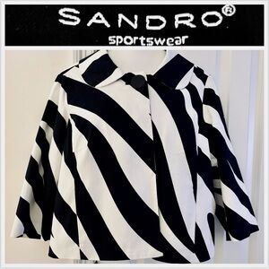 Sandro Sportswear Blazer sz XL, Black/White Graphic Zebra Animal Print Lined EUC